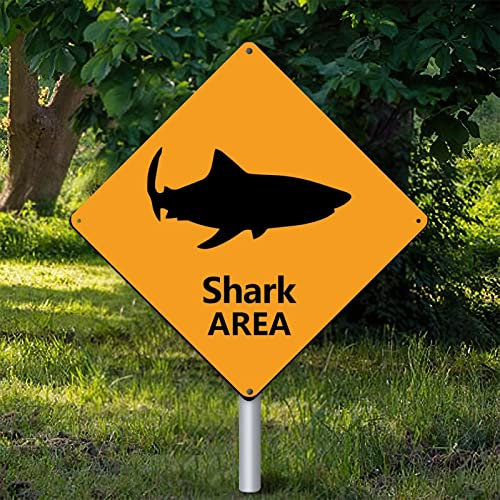 Yelolyio Shark Area Wandkunst Dekor Metallschild Warnschild Vorsicht Hai Retro Vintage Blechschild Lustige Aluminiumschilder 30,5 x 30,5 cm Geschenkschild für Garten Straße
