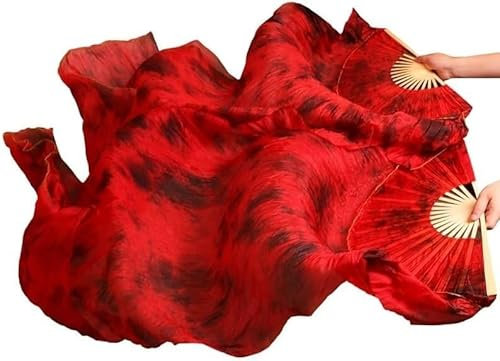 LEVALO Bauchtanz-Fächer Bühnentanz-Fächer Seidenschleier Farbige Frauen Bauchtanz-Fächer-Schleier (2 Stück) Schwarz + Rot Farbmischung (Color : Bianco, Size : L 180x90cm)