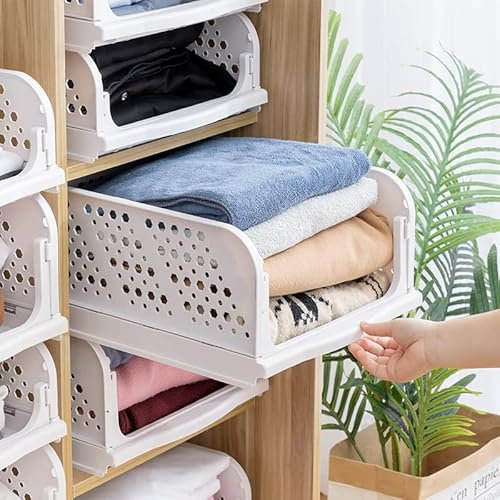 KARBAG Set of 3 Stackable Closet Storage Boxes, Multifunctional & Foldable Closet Organizer Space-Saving Wardrobe Storages Drawer Organizer for Wardrobe Bedroom Laundry - High