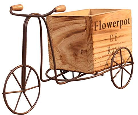 YARNOW 1 Satz Desktop-Speicher Blumentopf Pflanztopf Aus Holz Dreirad Blumenständer Dreirad-pflanztopf Pflanzgefäß Aus Metall Rattan-blumenkorb Gartenwagenständer Metallische Linie Eisen