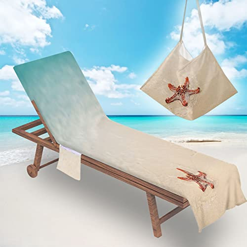 Surwin Schonbezug Für Gartenliege Strandliegenauflage Frottee Liegenauflage Stuhl Strandtuch Sun Lounger Bezug mit Tasche Sporthandtuch 3D für Sommer Garten Schwimmen (75x210cm,Strand)