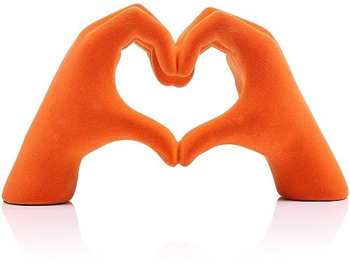 Orangene Samt-Herz-Hände-Skulptur für Krimskrams, Heimdekoration, orangefarbene Herzhände, Armbandhalter, zeitgenössische Paare, Schlafzimmer, Liebesdekoration, Herz-Handstatue – für Couchtisch,