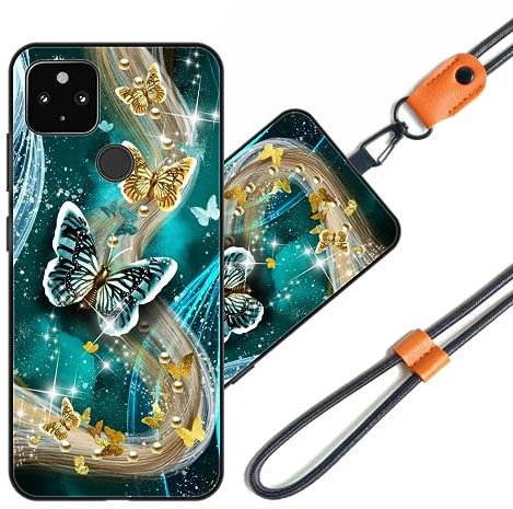 JEZSTHAI Schutzhülle Kompatibel mit Google Pixel 4A (5G) Hülle Silikon Dünn mit Muster Design,Weiche Flexibel Stoßfeste Handyhülle mit Handykette & Handykordel zum Umhängen,Nr.A04