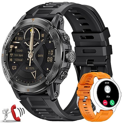 FOXBOX Smartwatch Herren, 1.52 Militär Smart Watch mit 24/7 Herzfrequenz, Blutdruck, Schlafmonitor für Android iOS, 100+ Sportmodi Fitnessuhr, IP68, Telefonfunktion