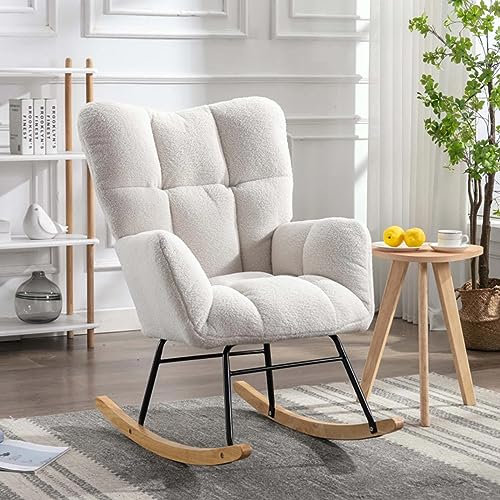 SHENJIA Moderner Schaukelstuhl, Samtartiges Schaukelsessel Stillen Mit Nicht Kollabierend Gepolstert, 35X28X37 Weiß Retro Akzent Stuhl Für Wohnzimmer Schlafzimmer,Tragfähigkeit 150kg