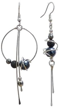 Boucles d'oreilles dépareillées asymétriques noir, céramique, hématite, lave et acier inoxydable