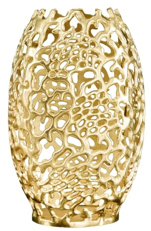 Vase Abstract Leaf 50cm - Gold - Metall-Aluminium-Legierung Blättermuster | Montiert, vielseitig einsetzbar, handgefertigtes Unikat, organische Form, für Trockenblumen oder Zweige, nicht wasserdicht