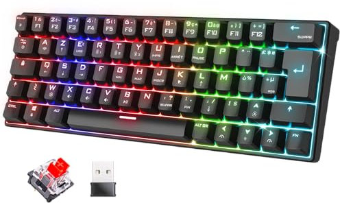 Spirit Of Gamer XPERT K200 | Kabellose und Bluetooth-RGB-Gaming-Tastatur | KL AZERTY Ultra Compact 60% | Anti-Ghosting mechanische rote Schalter | Kompatibel mit Windows, Smartphone und Tablet (Schw
