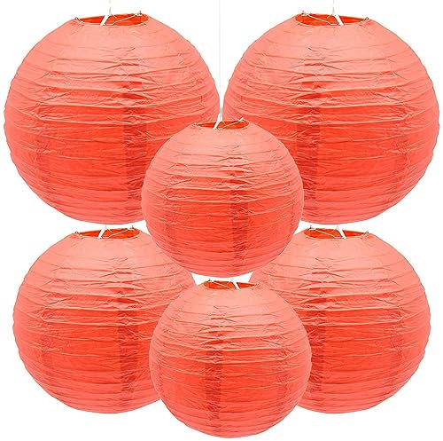 Yosawo 6 Stück Papierlaterne Laterne Deko Rot rund Lampenschirm für Party Garten Hochzeit Geburtstage Dekoration( 8 10 12/Red)