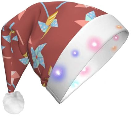 Windmill Cartoon Pattern Christmas Hat Santa Hat Cap With Led For Unisex Adults Xmas New Year Festive Holiday Party Decoration And Supplies