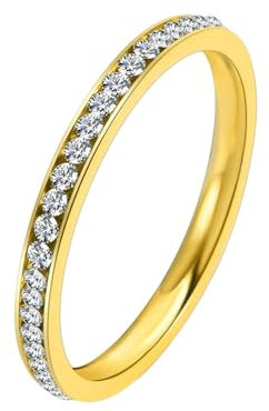 Whoiy Frauen Ring Edelstahl Gravur Personalisiert, Ewigkeit Trauringe 2MM Goldring Mode Ring mit Zirkonia Größe 52 (16.6)