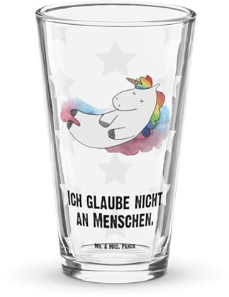 Mr. & Mrs. Panda Glas Einhorn Wolke 7 - Geschenk, Tumbler, Einhörner, Longdrinkglas, Unicorn, Witzig, Cocktailglas, Bierglas, Lustig, Pintglas