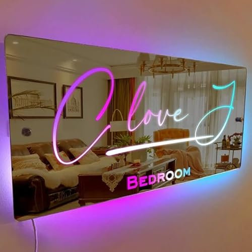 mxn Personalised Name Mirror Sign,led Light Up Mirror Bedroom Sign-Wall Decoration-Custom Name Night Light Neon Light Sign Birthday Wedding Christmas Valentine's Day Personalized Gifts Decor Home