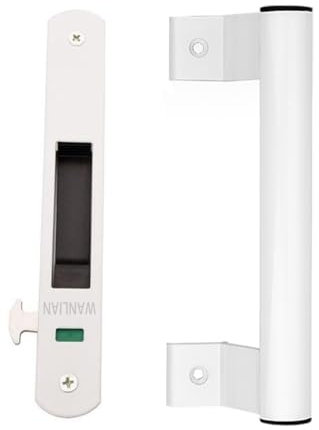Cerradura de puerta, cerradura de gancho de ventana de puerta corrediza, cierre de puerta de vidrio corrediza, cierre de bloqueo de una cara para el hogar (Handle Set White)