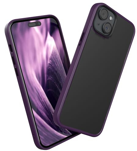 EAZY CASE - Hybrid Outdoor Case kompatibel mit iPhone 15 Plus Handyhülle für iPhone 15 Plus Hülle als Fallschutz schlanke Schutzhülle stoßfestes Cover in Matt Transparent/Lila