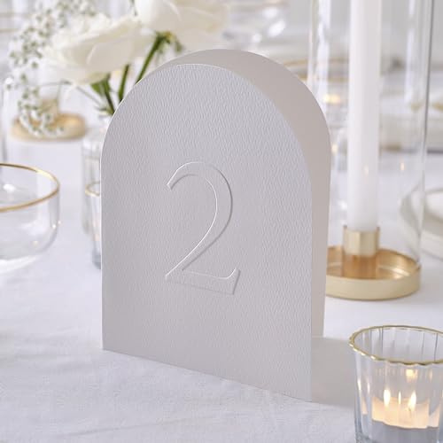 Ginger Ray White Embossed Free Standing Card Table Numbers Wedding Table Decoration 12 Pack