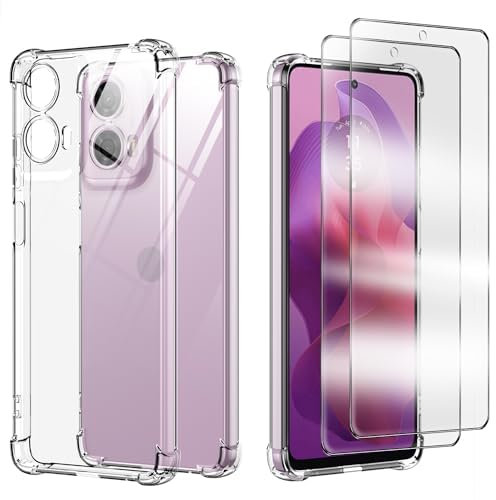 Coque pour Moto G24/Moto G04 avec 2 Protecteur D'écran en Verre Trempé, Housse de Protection Souple Silicone TPU Bumper Antichoc avec pour Motorola Moto G24 Power - Transparente