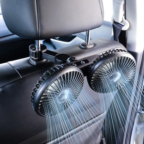 nediea Auto Ventilator für Rücksitz, Rücksitzventilatoren, Verstellbare Doppelkopf USB Kühlungs Luftventilatoren, Tragbare Ventilatoren für Auto mit 3 Geschwindigkeiten, Autositz Luftzirkulation