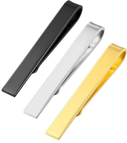 3 Pièces Pince à Cravate, Cravate Bar Clips Pince à Cravate Slim Clips Set Tie Classiques Pince à Cravate Cuivre pour Hommes pour D'affaires Mariage Vie Quotidienne (Or, Argent, Noir)