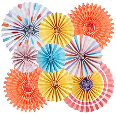 SUNBEAUTY 11 Pcs Boho Paper Fans - Hawaiian Ceiling Decor for Summer Party, Wedding, Bridal, Birthday, Baby Shower