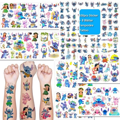 Tattoo Kinder,8 Blätter Wasserfeste Kindertattoos Set+100 Aufkleber Kinder,Hautfreundliche Temporäre Kindertattoos für Kinder Geburtstags Geschenk Party Dekoration,Mitgebsel Kindergeburtstag (Sti-ch)