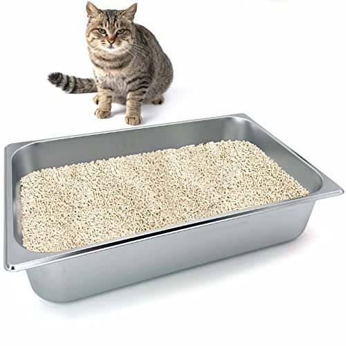 Kathson Edelstahl Katzentoilette, groß mit hohen Seiten und rutschfesten Gummifüßen Katzentoilette Antihaft Glatte Oberfläche Katzentoilette langlebig Kätzchen Zubehör 20,8 L x 13 W x 4 H