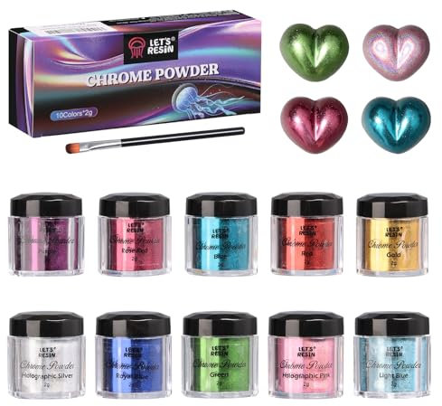 LET'S RESIN Chrome Powder, 10 Colors Metallic Mirror Effect Chrome Powder for Nail, Holographic Pigment for Epoxy Resin, Slime, Crafting, Oil Painting