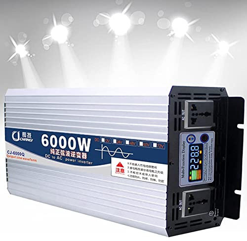 Onduleur à Onde sinusoïdale Pure 12 V/24 V/48 V/60 V vers 220 V, transformateur de Tension pour Voiture et Camion avec Deux Prises CA et écran Couleur LCD, 8 000 W-48 V à 220 V (5 (6 000 W 24 V à 220
