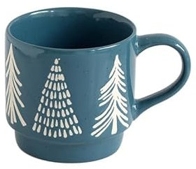 Taza De Pino Verde Taza Apilable Taza De Agua De Cerámica Navideña Taza De Desayuno Simple Personalizada Leche 400 Ml