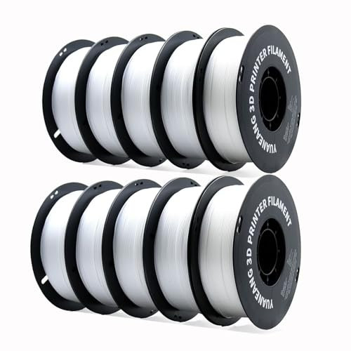YUANEANG Lot de 10 rouleaux de filament PLA pour imprimante 3D, précision dimensionnelle +/- 0,02 mm, bobine de 10 kg, 1,75 mm, blanc