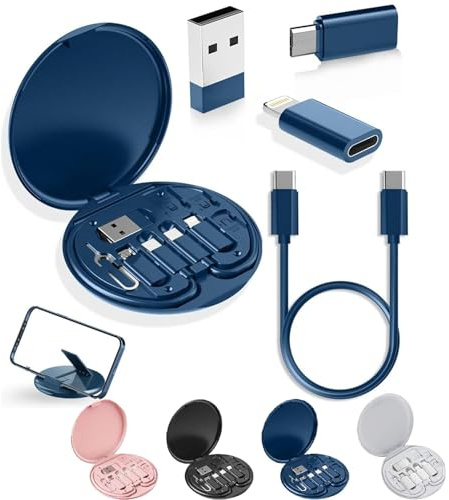 Humorous 9 in 1 Cable Case, 9 in 1 Cable Case, USB Adapter Multicharging Cable Case, Multi-Functional Compact Cable Card, 60w Fast Charge USB Type-C Micro Cable (Blue)