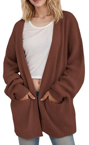 Jhsnjnr Womens Long Sleeve Open Front Sweater with Pockets Casual Oversized Thick Knit Cardigan