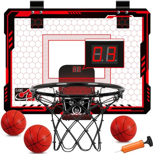Panier de Basket Interieur - Mini Panier Basket avec Lumières de 7 Couleurs et Tableau de Bord Électronique Mini Panier De Basket pour Chambre Mini Hoop Panier Basket Enfant Adultes Rouge (Rouge)