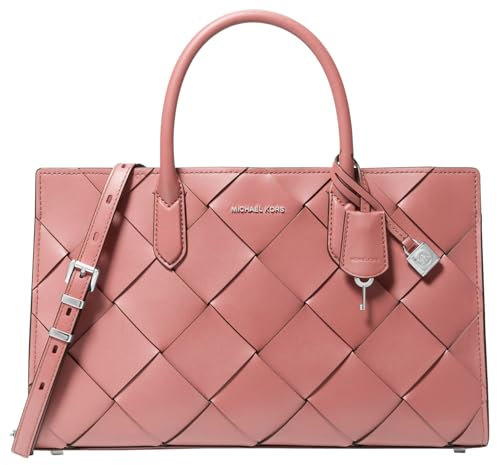 Michael Kors Damen Scarlett Medium Satchel Umhängetasche, Silberfarbene Metallteile/Rosa