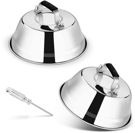 Homikit Burgerglocke, 2 Stück Edelstahl Burger Glocke mit Hitzebeständig Silikongriff, Schmelzglocke Burgerhauben Set für Grill & Burger Steak, Teppanyaki, Innen & Außen, Spülmaschinenfest, 16,7x5,8cm