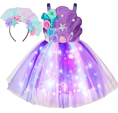 Spooktacular Creations Kind Mädchen lila Meerjungfrau Kostüm, Meerjungfrau Shell Fancy Tutu Light-Up Dress Kostüm mit Stirnband