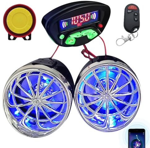 Dinchaakuarry Motorrad-Stereo-System, kabellos, Lautsprecher, Motorrad-Radio, MP3-Player, wasserdicht, Fernbedienung, Motorrad-Lautsprecher