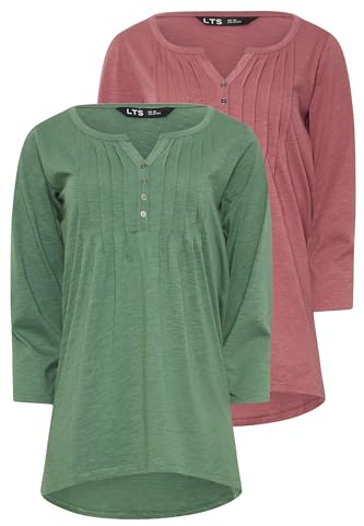 Long Tall Sally - LTS Tall 2 Pack Green & Blush Pink Henley Tops - Women's