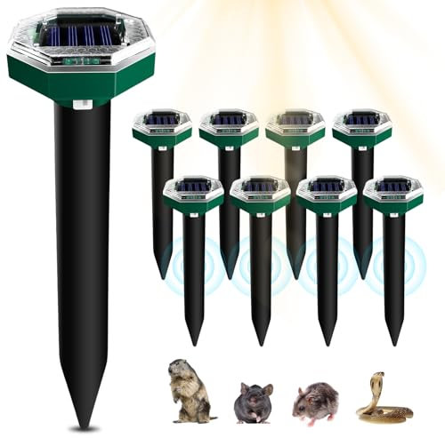 Pavleen Repellente solare per talpe, Repellente ultrasuoni per talpe, Dissuasori per talpe, repellente per talpe per il giardino, per respingere arvicole, serpenti e altri roditori (8 Pezzi)