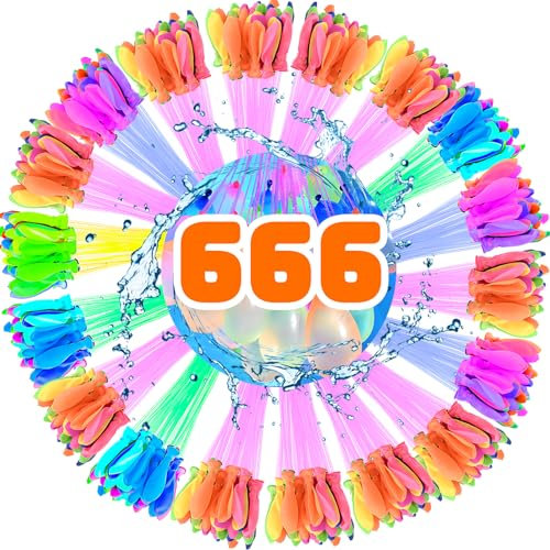 TFSZE 666 Piezas Globos de agua Reutilizables, con 4 conexiones de grifo, autosellables Water Balloons, Bombas de Agua, Llenado Ultra Rápido, para Juguetes de Verano Aptos para Exteriores, Piscina