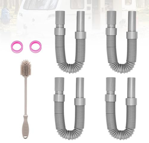 Tuyau D'évacuation Des Eaux Usées Pour Camping-Car, 4PCS Tuyau De Vidange De 80CM Tuyau D'évacuation Flexible Pour Caravane Tuyau D'évacuation Pliable Avec Brosse De Nettoyage