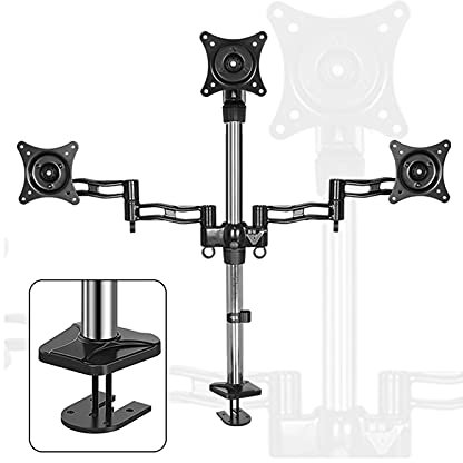 Triple Monitor Stand Mount for 15-27 Screens, Adjustable Aluminum Alloy Desk Mount, VESA Compatible, Supports 15.4lbs, Swivel & Tilt, 3 Installation Options