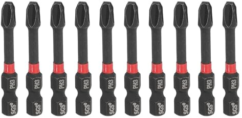sourcing map 10pcs #3 Phillips Impact Screwdriver Bit PH3 1/4 Hex Shank 2 (50mm) Long Magnetic Cross Head Drill Bits S2 Steel Industrial Screw Driver for Impact Power Drivers, Black/Red