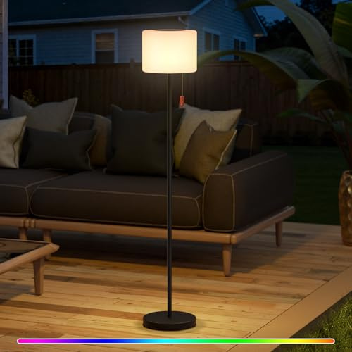MALUX Solar Stehlampe Outdoor mit Lichtsensor, Dimmbar Warmweiß und RGB Akku Stehleuchte Kabellos, USB Aufladbar IP44 Wasserdicht für Garten, Terrasse, Balkon und Camping
