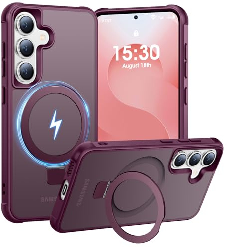 BENTIACC Hülle für Samsung Galaxy S24/S25 Magnet Ständer, Burgunderrot | 120° Öffnungsbereich, Mil-Grade Drop Shockproof, Kratzfeste Fingerabdruck Rutschfest Handyhülle, Die Hände frei habe