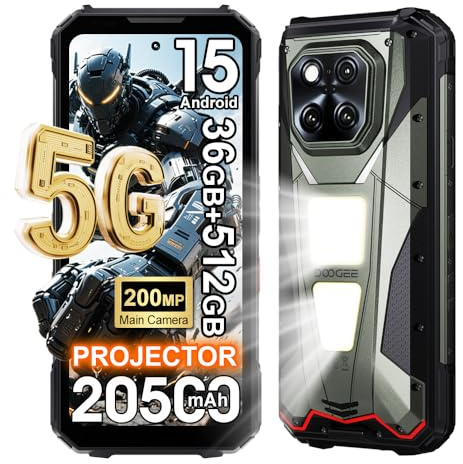 DOOGEE V Max Play 5G Rugged Smartphone with Proiettore,1200LM Luce Campeggio,36GB+512GB/2TB,6.78''FHD+120Hz Android 15 Telefono Indistruttibile,20500mAh 45W,200MP+20MP AI Fotocamera