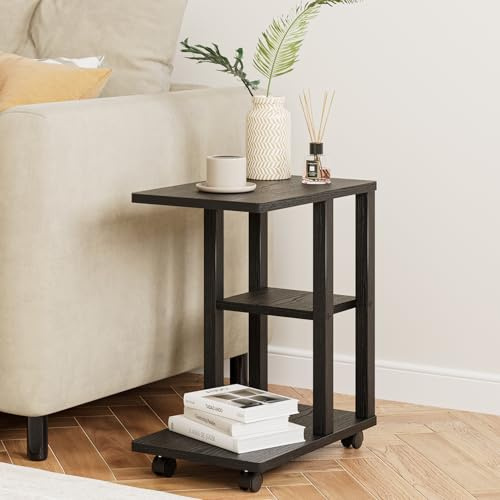Apetaccat Beistelltisch C-Form, Couchtisch Klein, Holz Beistelltisch Sofatisch, Holz Kaffeetisch Laptoptisch für Schlafzimmer, Wohnzimmer, Büro, Schwarz