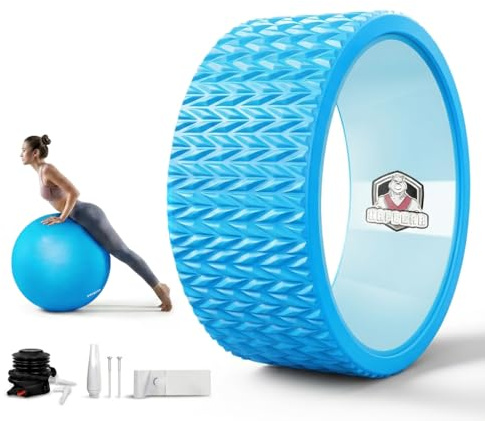 HAPBEAR Ruota da yoga Yoga Wheel 30cm PP Core – per Allineamento Colonna, Alleviamento Mal di Schiena, Rafforzamento Core, inclusa Palla Ginnica Anti-Scoppio da 66 cm + Pompa