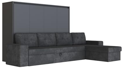 SMARTBett Schrankbett M2 Horizontal 140x200 mit Ecksofa Anthrazit Anthrazit