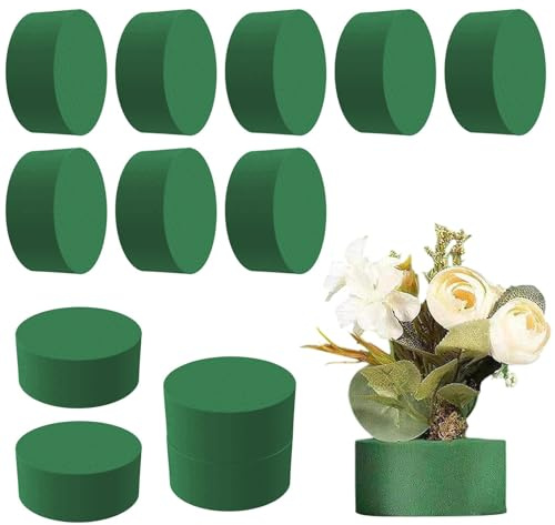 Sernvaloq 12 Pcs Round Floral Foam, 8x4cm Artificial DIY Green Foams for Flowers, Wet Dry Floral Foam Block for Wedding, Party, Flower Displays, Decoration, Crafts